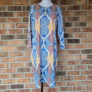 Sophia Dress Size XL J. McLaughlin Catalina Stretch Ogee Geo Print Crop Sleeve